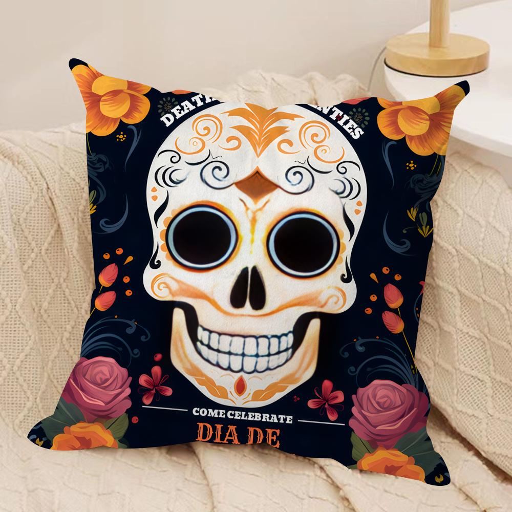 Abstract Day Of The Dead Cushion Cover Silky Short Plush Invisible Zipper Dustproof Sofa Pillow Case For Home Decor