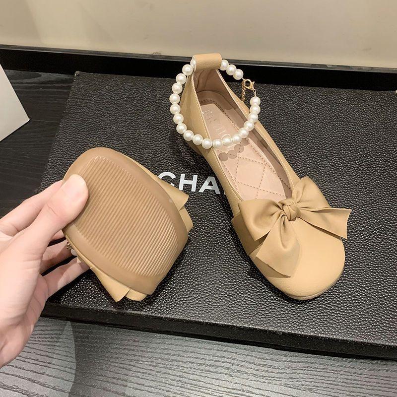 French Mary Jane shoes women's 2025 summer new sweet bow thick heel pearl with skirt small leather shoes