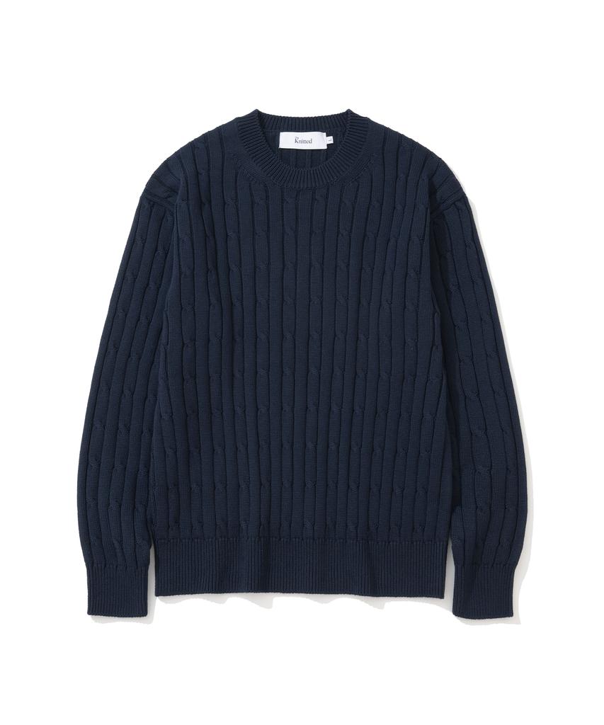 KNITTED [Nitied X Fashion Planet] Cable Round Knit Navy