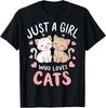 Korean Style Versatile Fashion Retro "Just A Girl Who Loves Cats" T-Shirt Cat Silhouette Graphic Casual Short Sleeve Tee Black