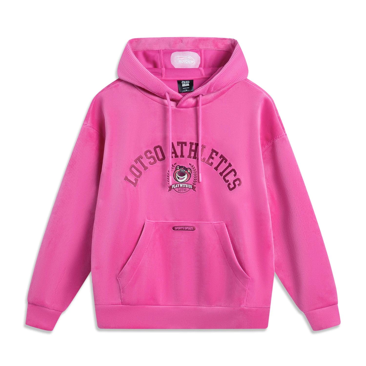 

Li Ning X Pixar Strawberry Bear Collaboration Letter Print Удобная дышащая универсальная свободная толстовка с капюшоном Женские толстовки с капюшоном Rose-Purple AWDU876-2 XL