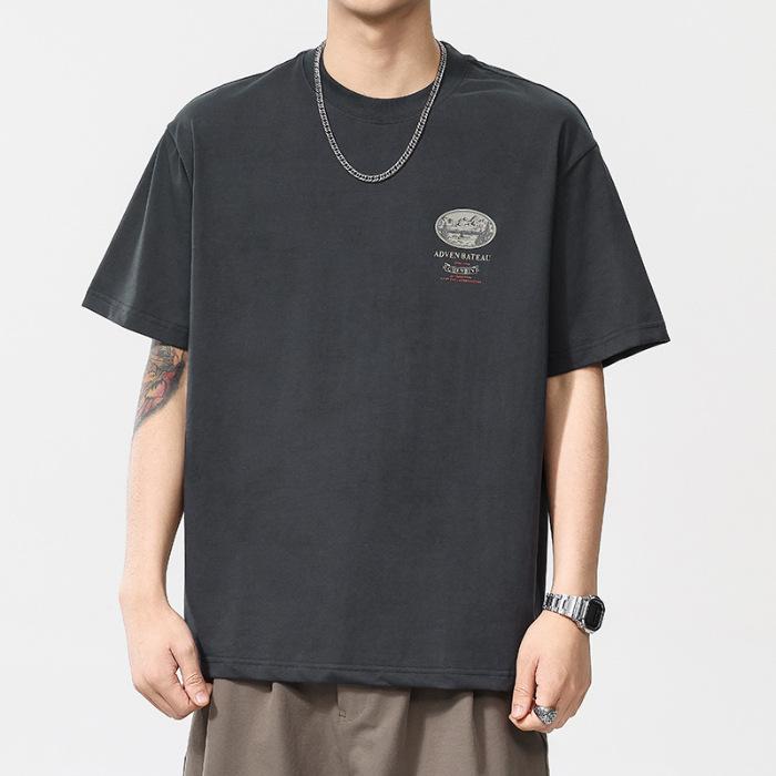 Printed Pattern Retro Men's Loose Round Neck T-shirt Short Sleeves