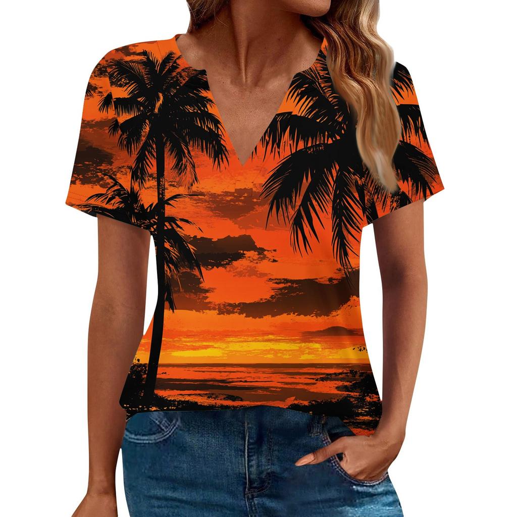 Women's Summer Short Sleeve V Neck Shirt Business Casual Loose T-Shirt Trendy Fashion Clothing Tops