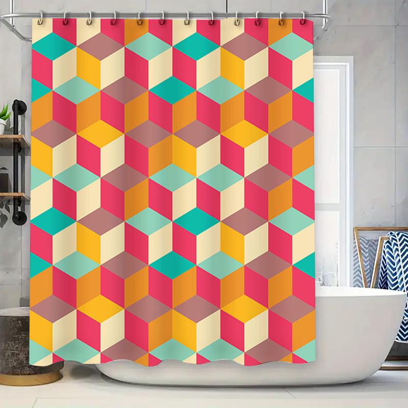 

Modern Bath Curtain With Geometric Design Pink Yellow Color Suits All Seasons! W60H190(CM)-1 Pcs