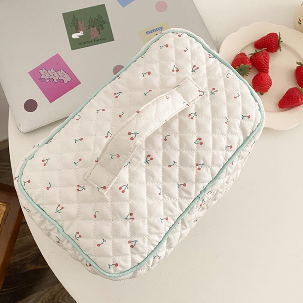Korean Storage Organizer Printed Quilted Makeup Bag Flower Printed Cosmetic Pouch Large Travel Cosmetic Bag Makeup Accessory