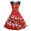 Fashion Women Lace Vintage Christmas Print Sleeveless Swing  Party Dress