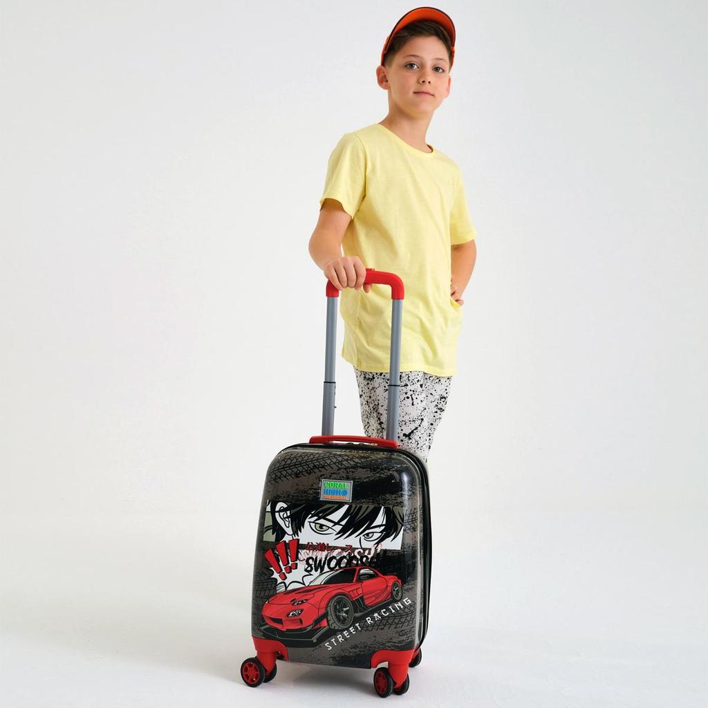 coral high Kids Black Red Anime Car Patterned Children's Suitcase 16738