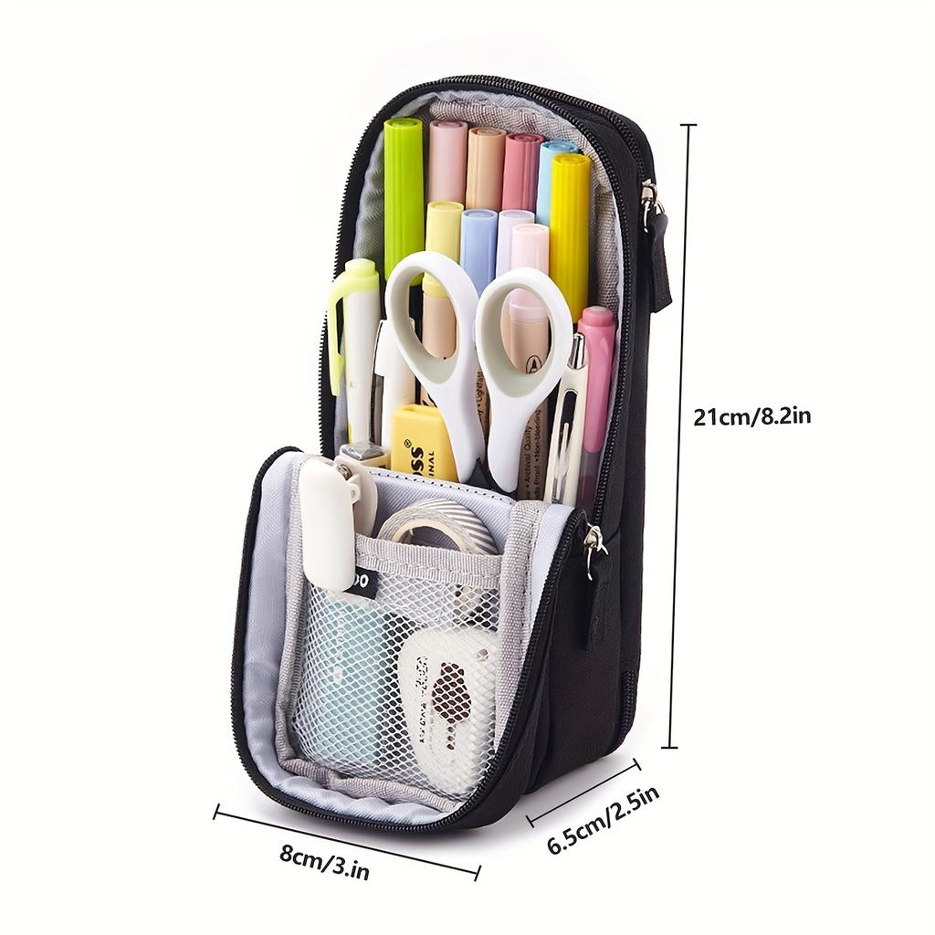 Dual-Layer Portable Pencil Case with Standing Phone Holder Durable Oxford Fabric, Ideal for Middle & High School Students, Pencil Pouch