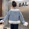 Denim Jacket Women's Western Style Fashion Lace Stitching Short Washed Beaded Jacket Top Small Fragrance