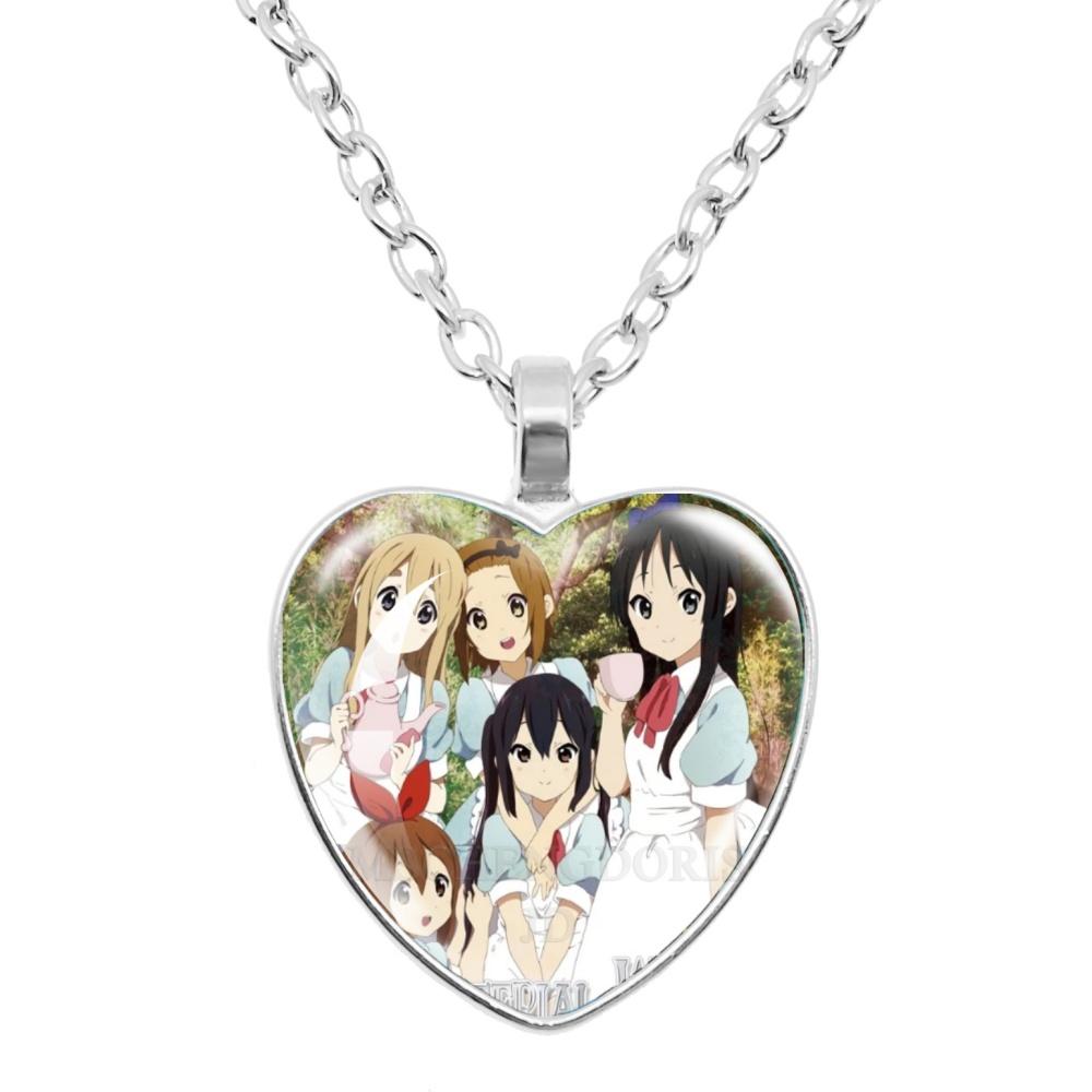K-ON! Anime Heart Shape Pendant Necklace - Hirasawa Yui Mio Ritsu Tsumugi Azusa Characters Jewelry Gift for Fans