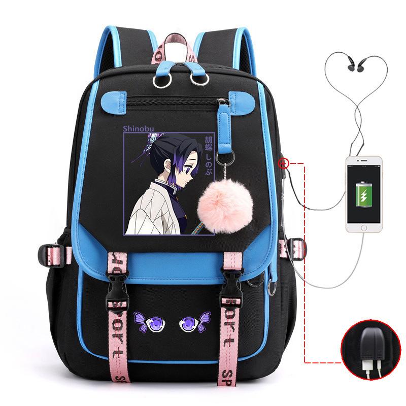 Japan Cartoon Comics Demon Slayer Trendy USB High-Capacity Student Backpack with Spine Support 0019