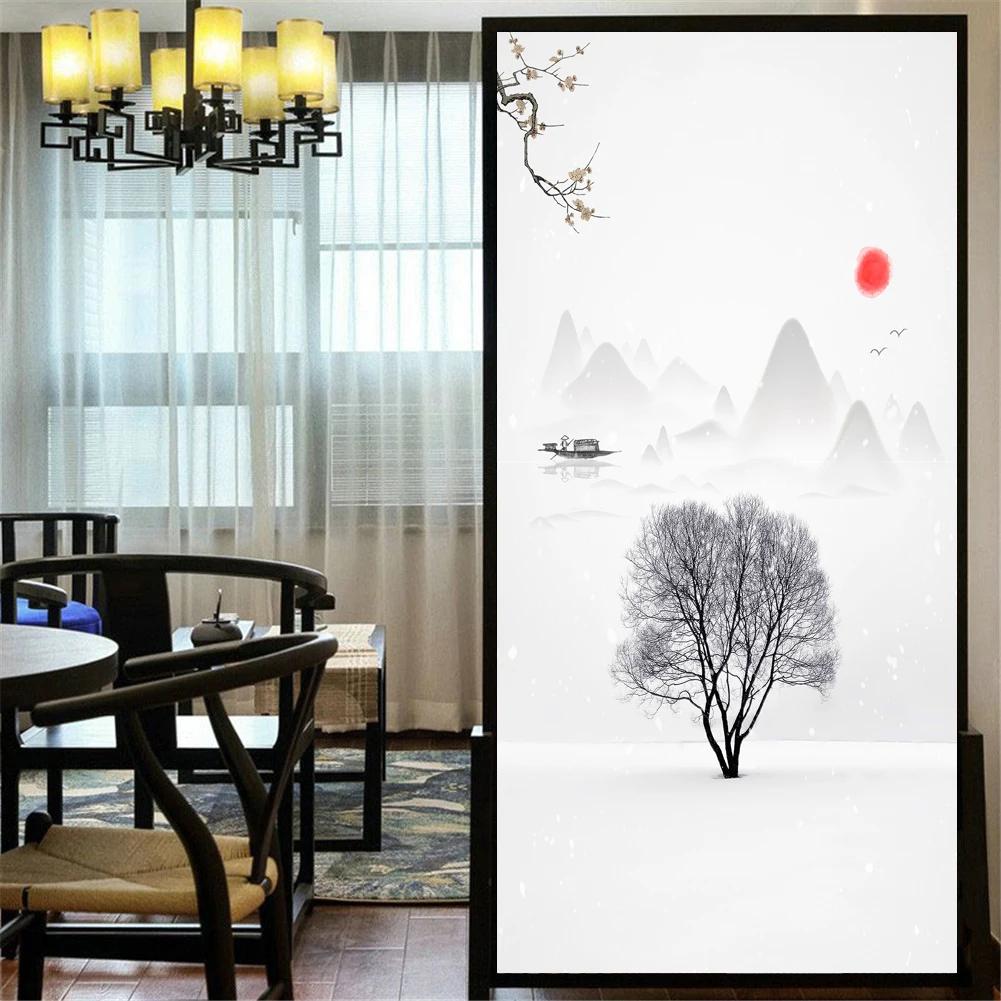 

Static Cling Decorative Windows Film Privacy Landscape Painting Stained Glass Window Stickers Frosted Windows Film Tint (as the picture,40x60cm WxH)