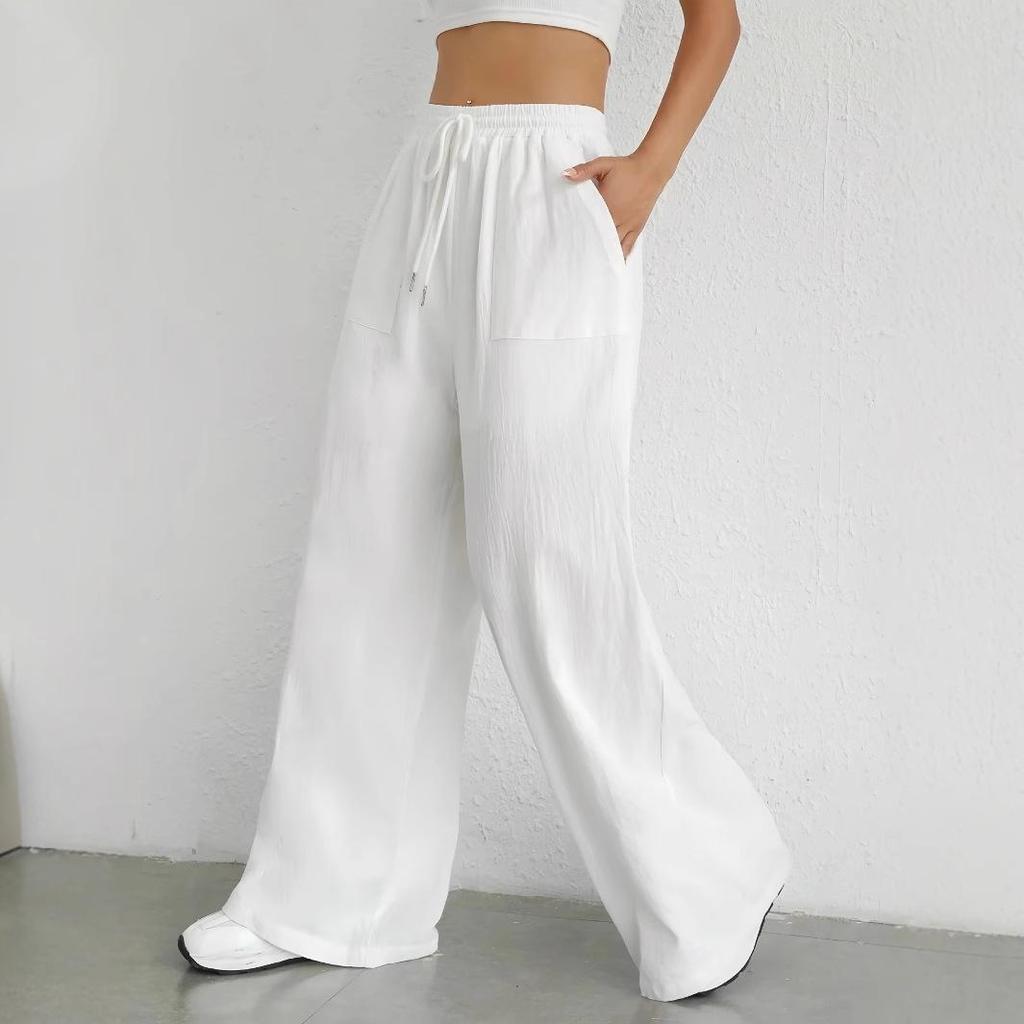 Nuovi Pantaloni Casual da Donna Estivi a tinta unita con Coulisse Gamba Dritta Leggermente Svasata Tasca Sportivi Casual