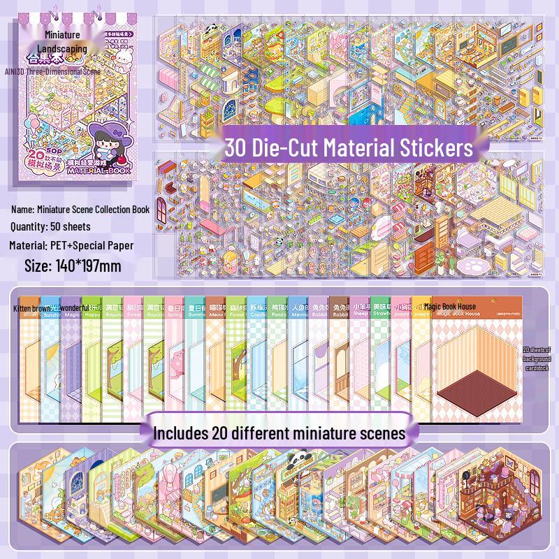 3D Mini Scene Sticker Book: Cute Cartoon Houses & Landscapes for Kids