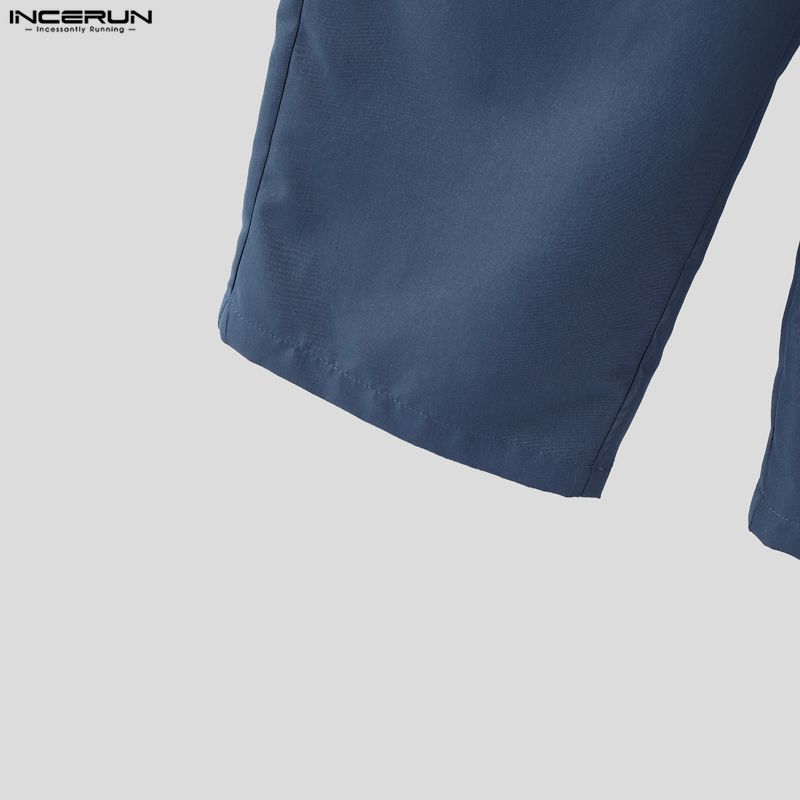 INCERUN Two Pieces Men Lapel Short Sleeve Cropped T-shirts Long Pants Sets Suits