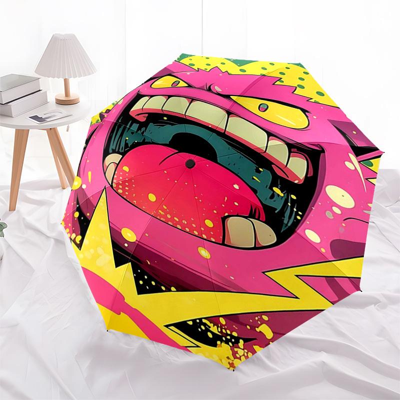 

1pc Automatic Opening Closing Umbrella with Pop-Up Design, 3-Fold Portable Folding Umbrella with Iron Frame, Outdoor Gift for Fans, Travelers, Everyda