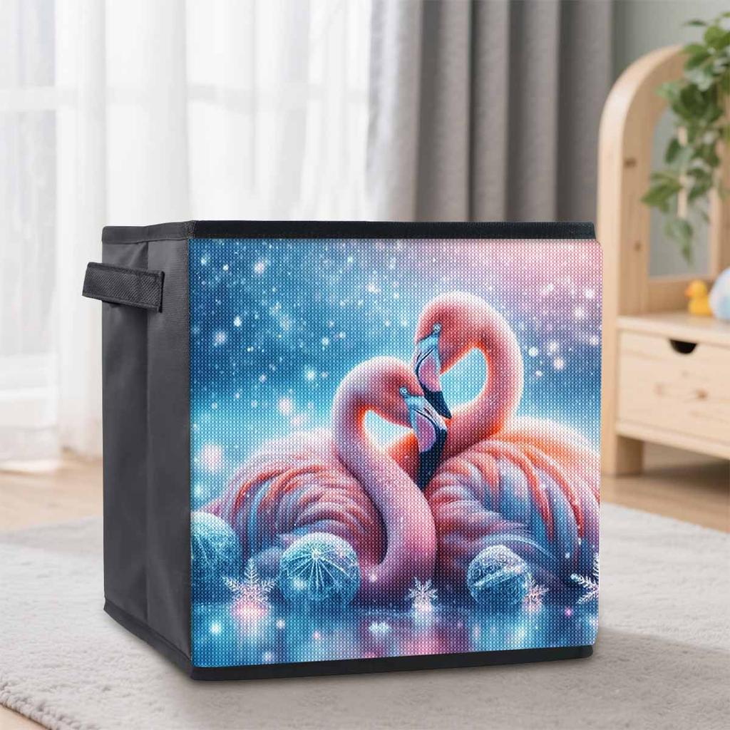 Flamingo im See 5D Diamantmalerei Aufbewahrungskorb Vollrundbohrer Mosaik Diamantstickerei Kreuzstich-Sets Heimdekoration Heimdekoration