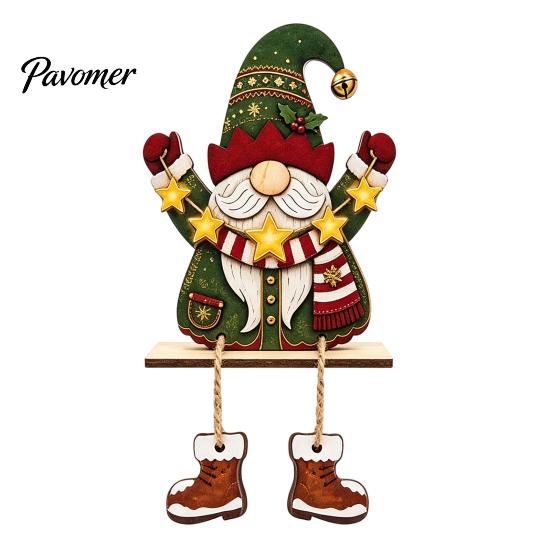 Festive Indoor Room Ornaments Christmas Gnome Wooden Ornament, 2D Tomte Santa Figurine with Hanging Boots, Tree Holiday Shelf Sitter for Mantel