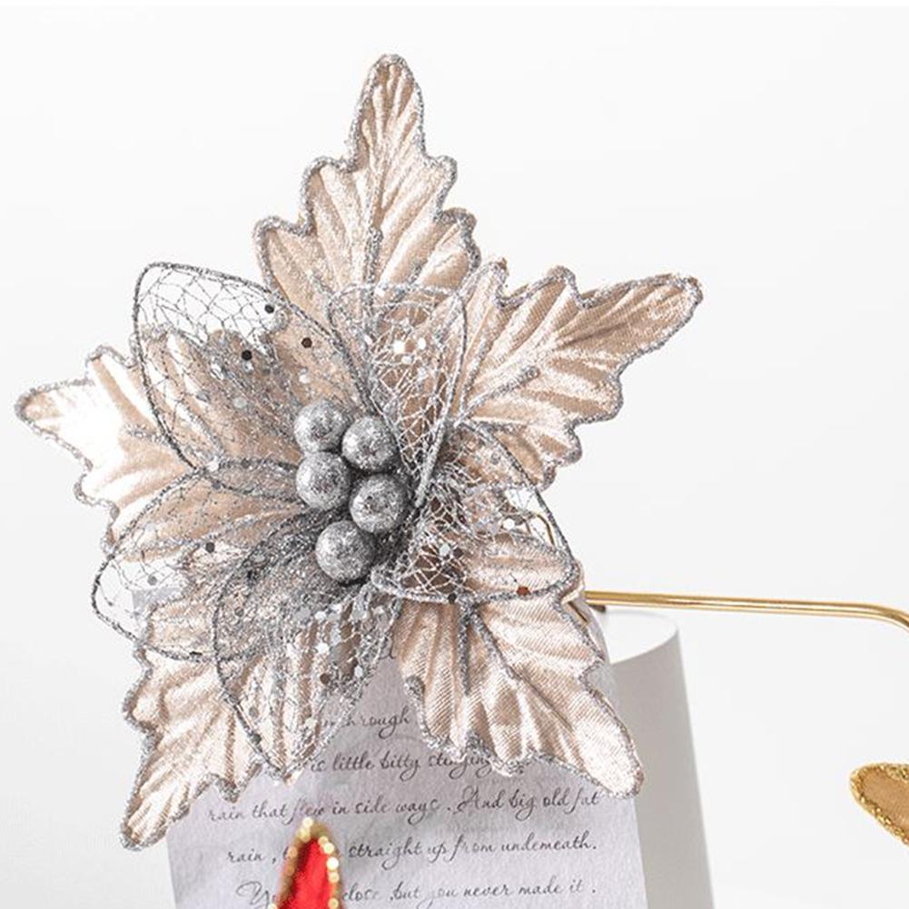 24cm Christmas Poinsettia Glitter Flower Hanging Xmas Party Tree Decoration