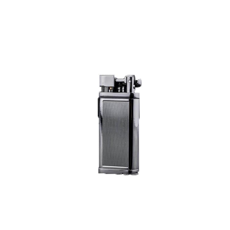 Black Vertical Stripe Windproof Lighter with Metal Pipe and Oblique Flame Design