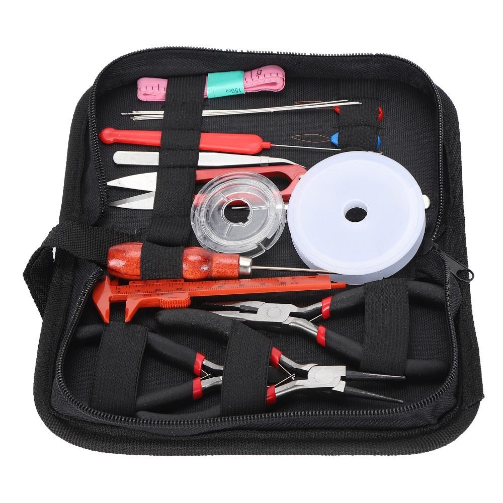 22 Pcs Complete Set Jewelry Crafting Kit Zippered Oxford Bag Pearls Making Kit  For Beginners