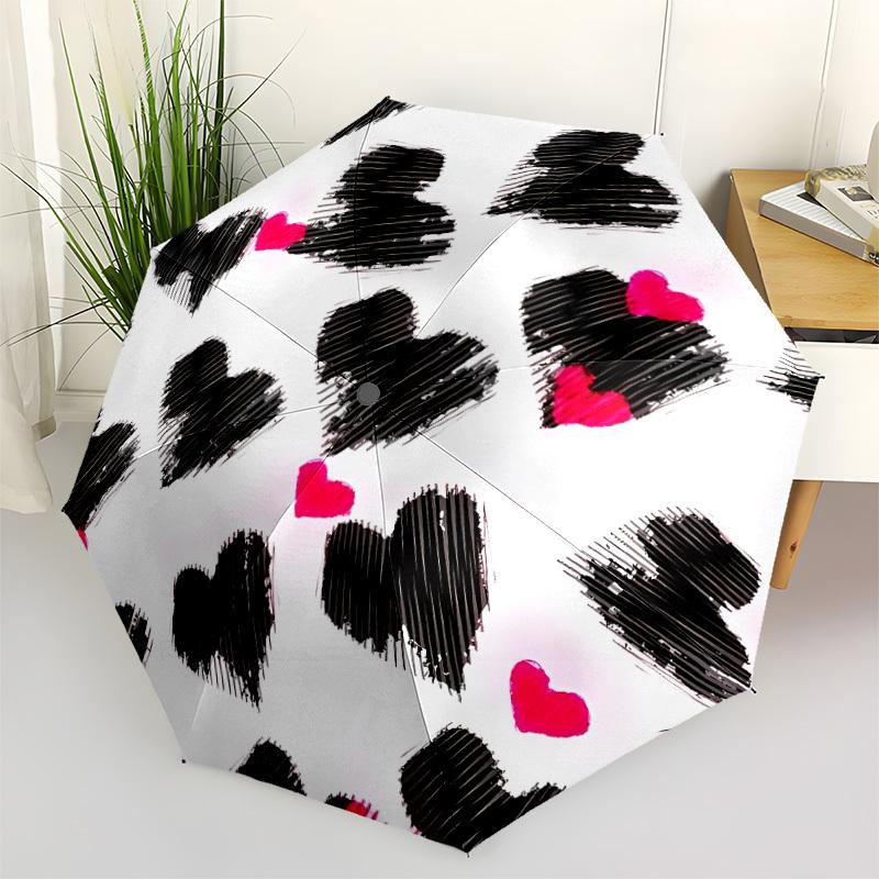 

1pc Heart Print Automatic Folding Umbrella - Portable Collapsible Design, 8-Rib Iron Frame, Durable Fabric yy251125181