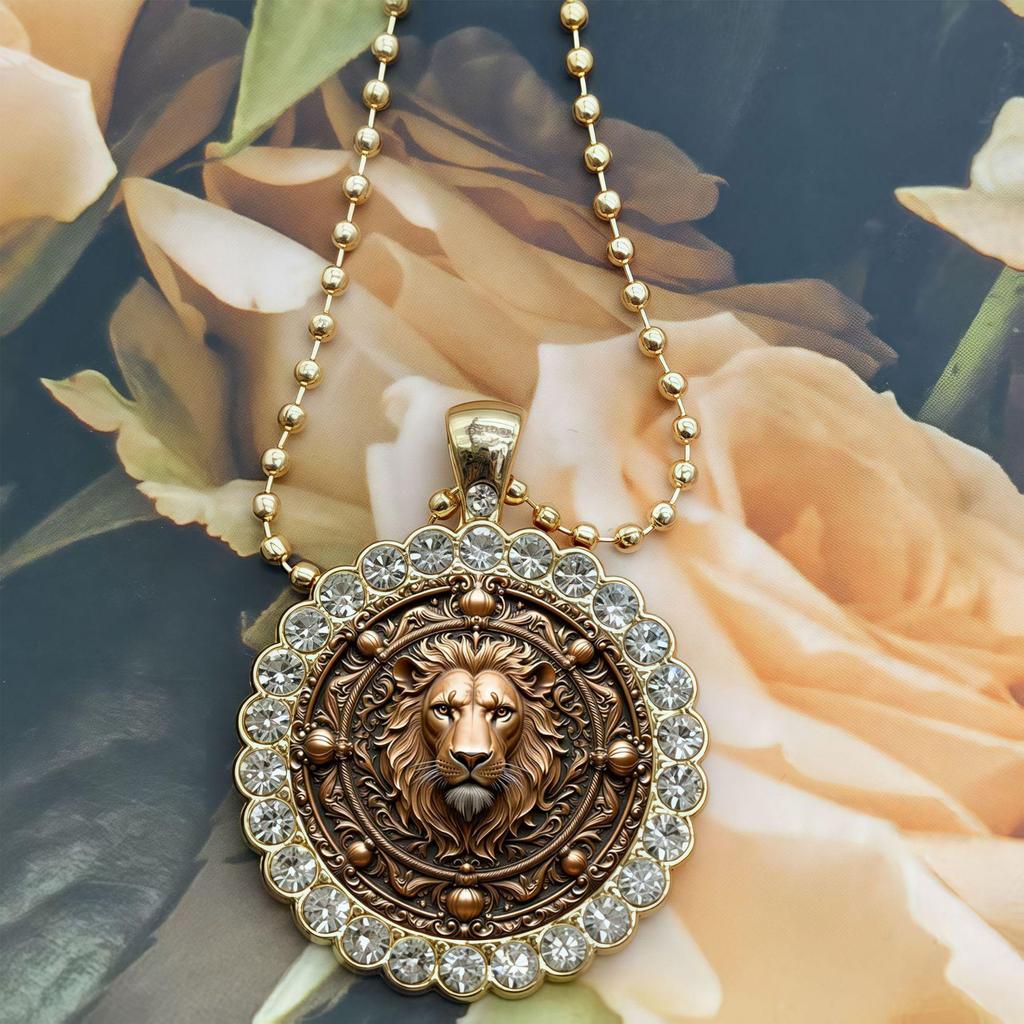 European & American Lion Head Pattern Round Necklace - Stylish Festival Gift Jewelry