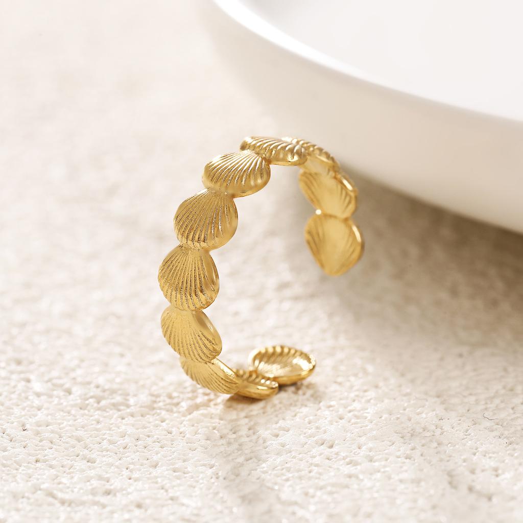 Shell Ring Stainless Steel Gold Color Women Trendy Open Rings Ocean Beach Zircon Gift Wholesale