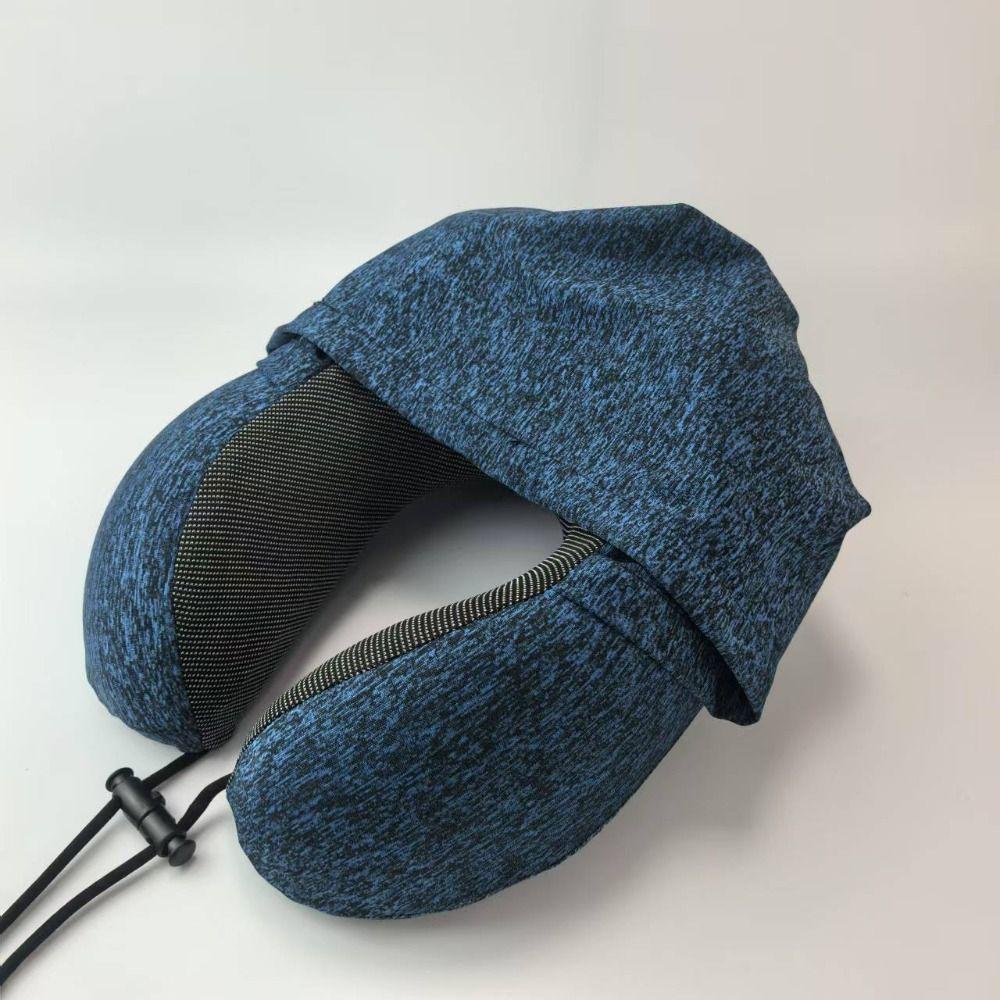 Removable Travel Neck Pillow Adjustable with Storage Bag Hooded Pillow Soft Support Washable Cover U-shaped Pillow with Cap