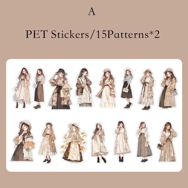 Journamm 30pcs/pack  Fashion Girl Theme PET Stickers DIY Scrapbooking Collage Diary Aesthetics Decor Sticker