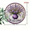 Vintage Metal Wall Art Lavender Print, Round Tin Sign 8x8 Inch for Bedroom Home Decor