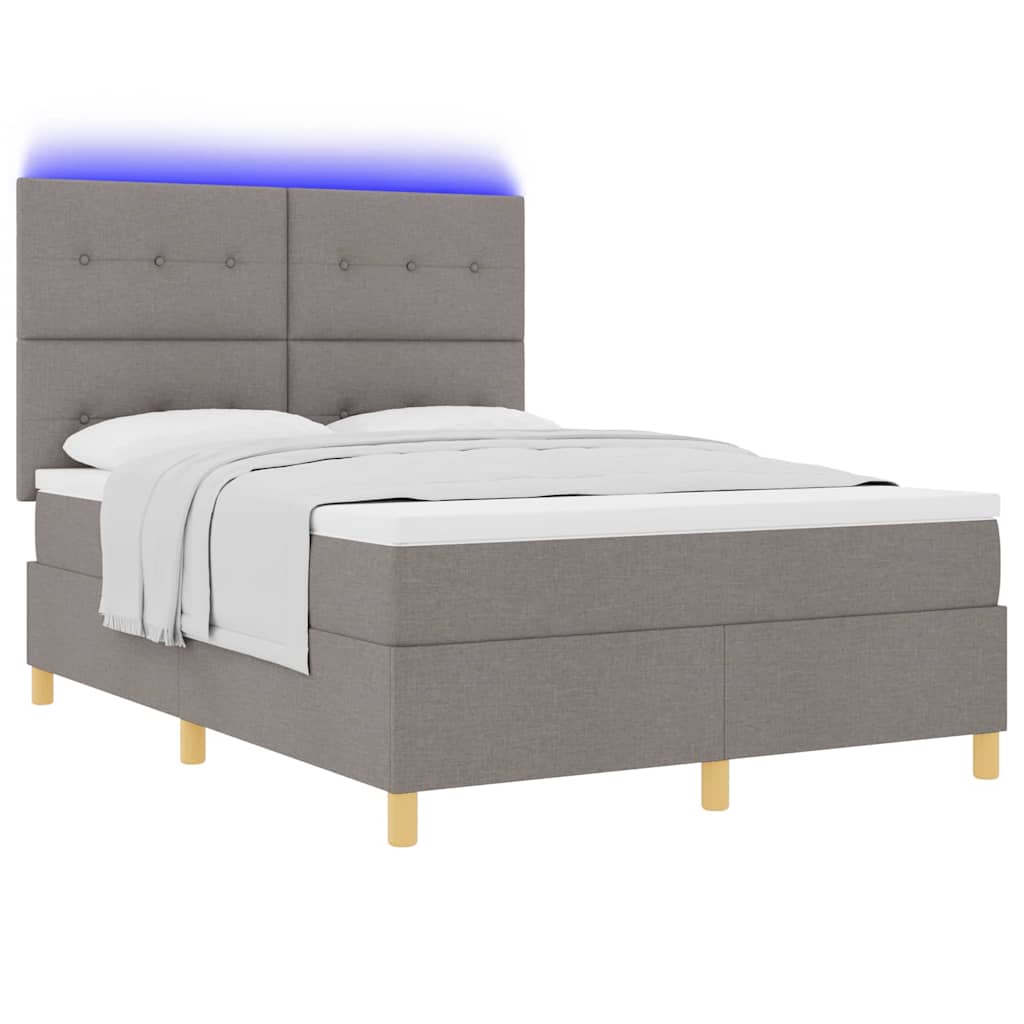 LED Box Spring Bed with Mattress Taupe 140 x 200 cm Fabric