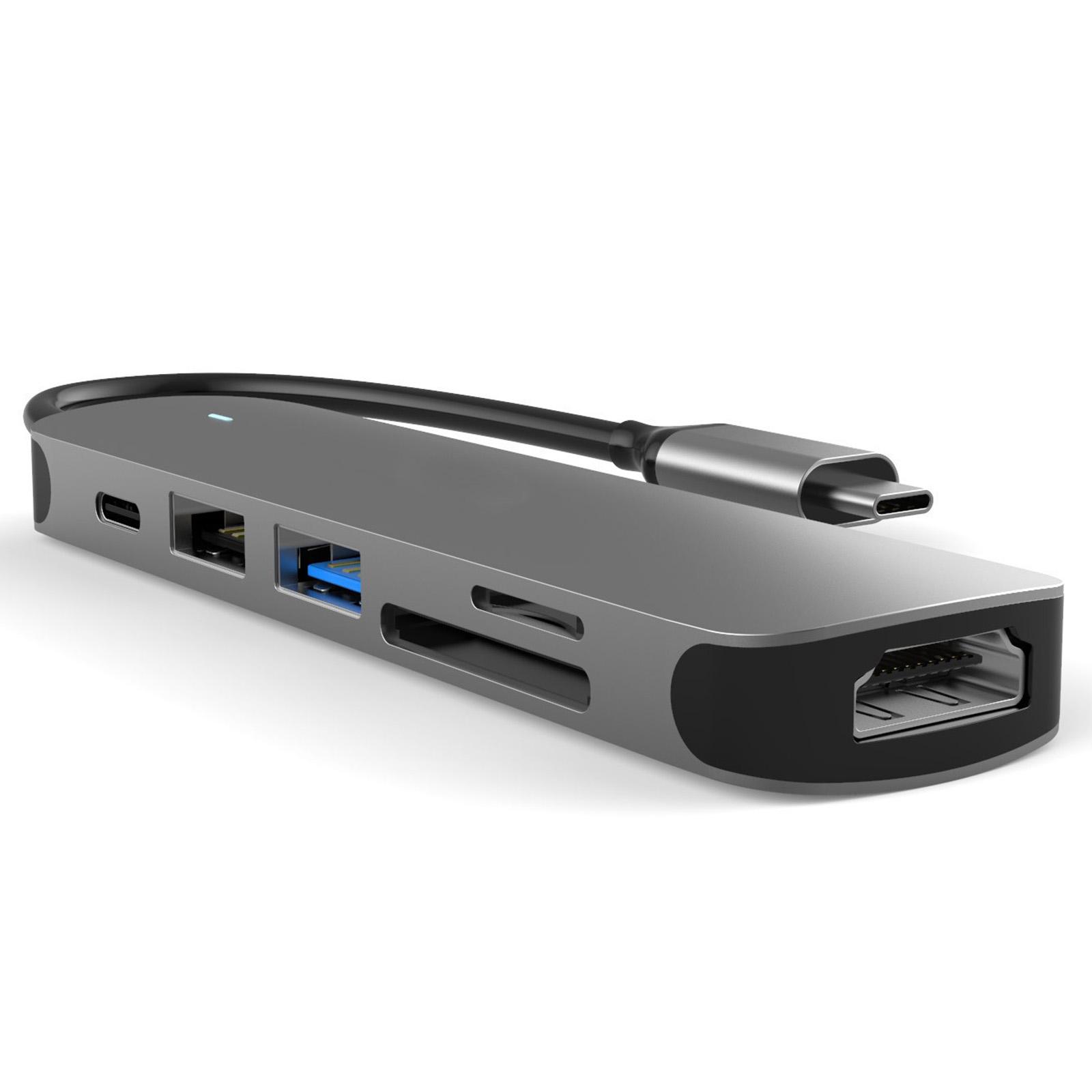 

FX-1806 6-in-1 Type-C Hub Multiport Adapter with 4K HD,USB 3.0 and SD/TF Card Reader As Shown A