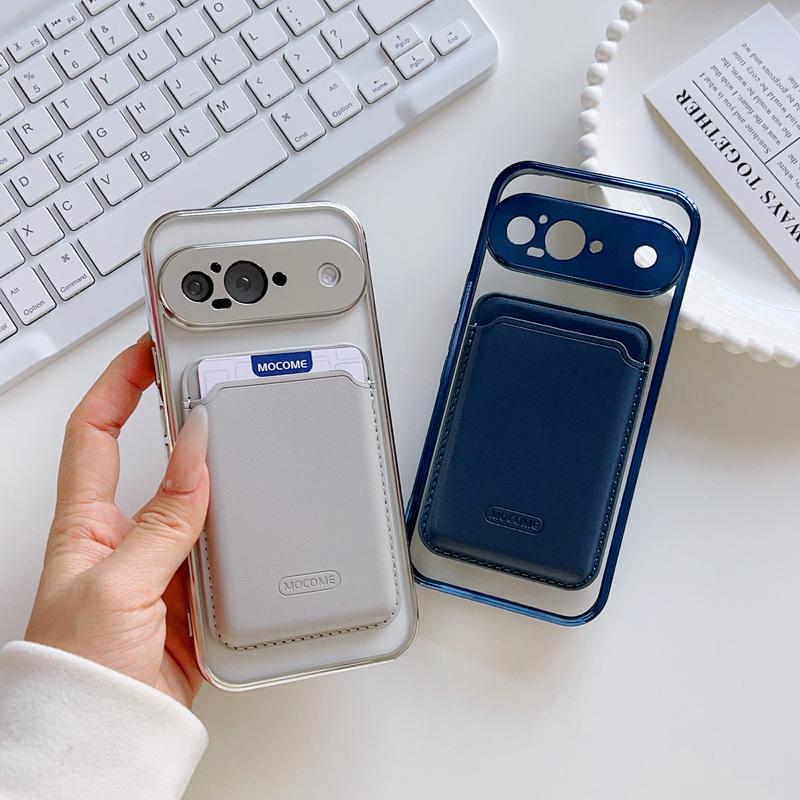 Clear Wireless Charge Magnetic Case For Google Pixel 9 Pro XL 9A 8A 7A PU Leather Card Holder Shockproof Lens Protection TPU Phone Cover