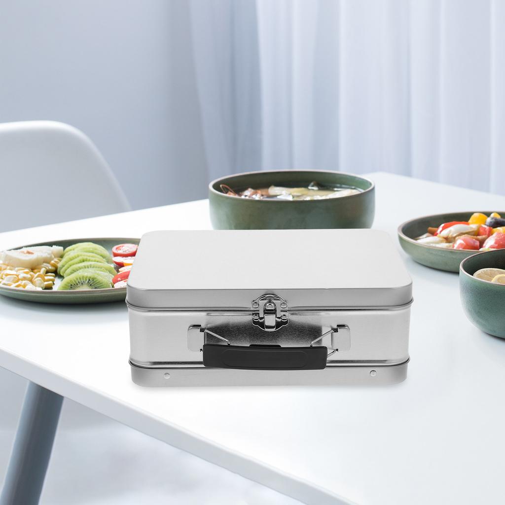 Retro Metal Lunch Box Tinplate Leakproof Food Storage Container Portable Metal Tin Box with Lid Leakproof Lunch Container