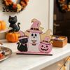 Halloween Kitchen Tissue Holder Wooden Napkin Holder, Cute Pastel Pumpkin Ghost Black Cat Tabletop Dispenser, BOO Letter Organizer Waterproof