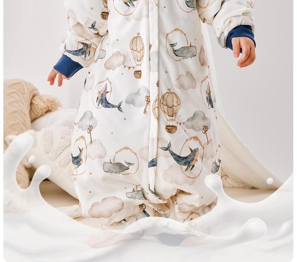 Quilted Baby Sleeping Bag with Removable Sleeves for Autumn/Winter, Split-Leg Design, Anti-Kick, Class A Warmth