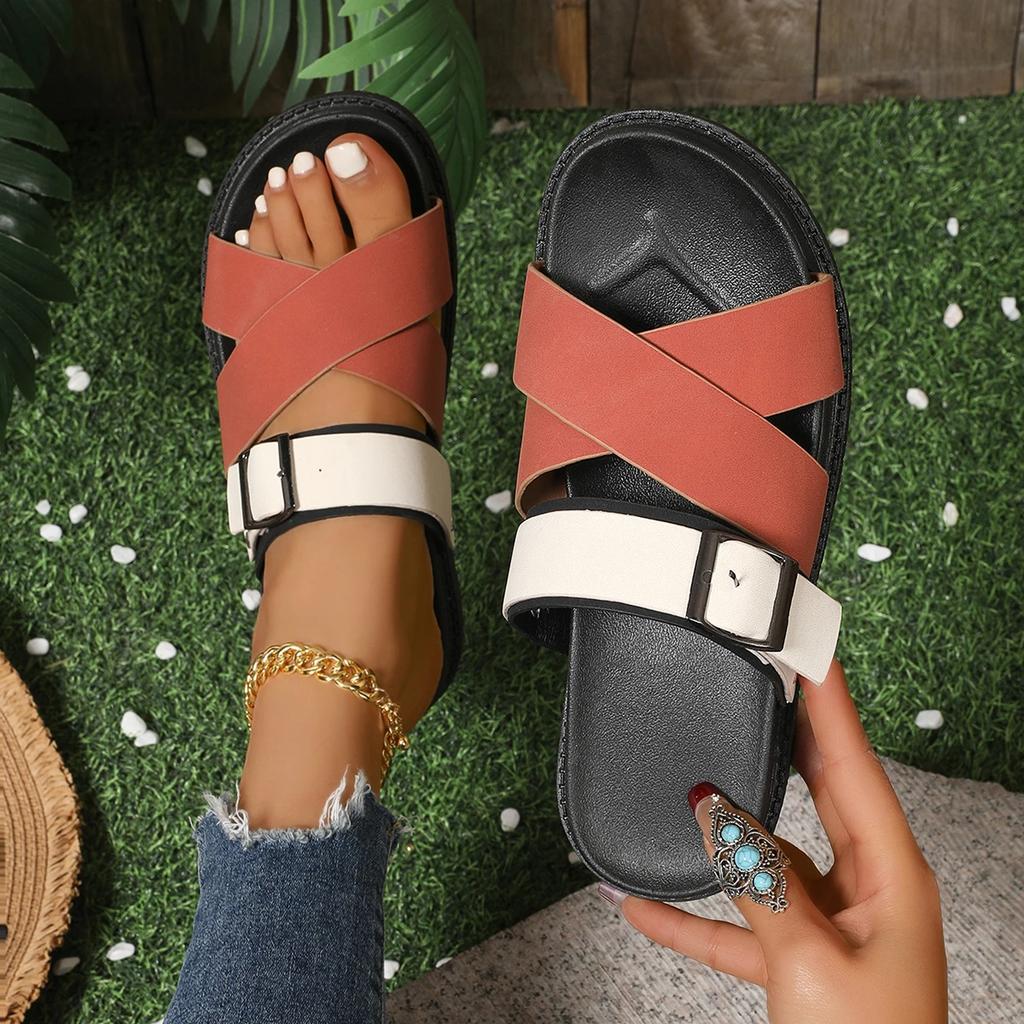 Modne Damskie Sandały na Platformie 2025 Lato Casualowe Designerskie Buty dla Kobiet Nowe Skórzane Sandały na Niskim Obcasie typu Koturn w Rzymskim Stylu z Krzyżującymi się Paskami