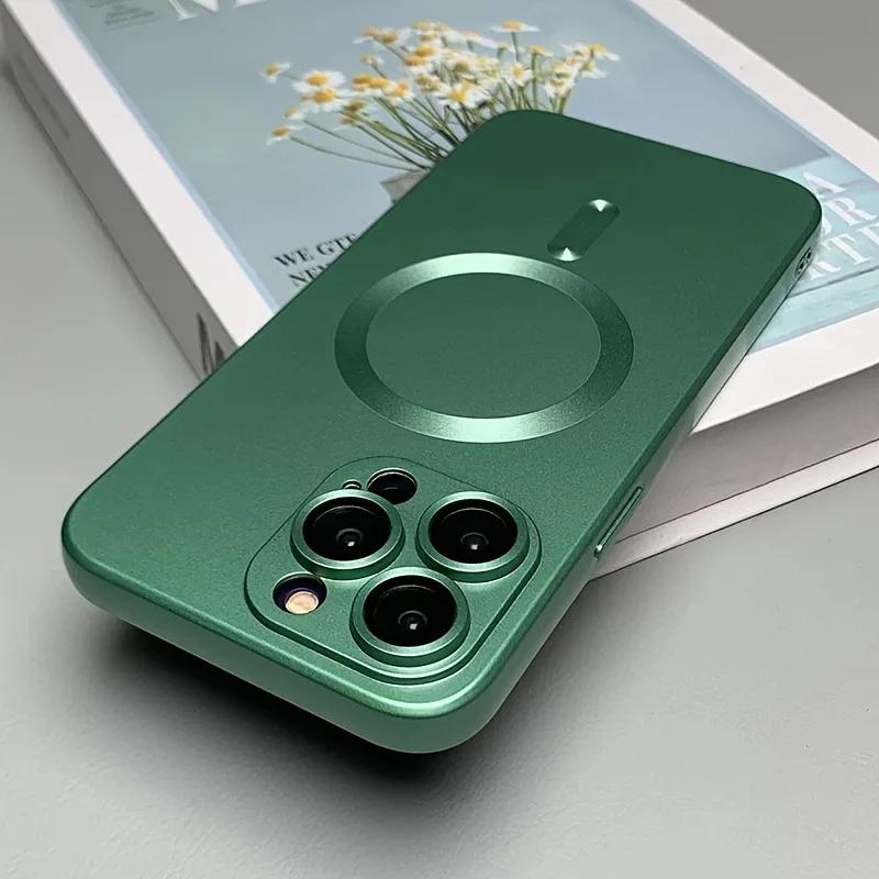 Magnetic Luxury Matte For Magsafe Wireless Charging Case For 18 17 16 15 14 13 Pro Max Glass Lens Protection Soft Cover