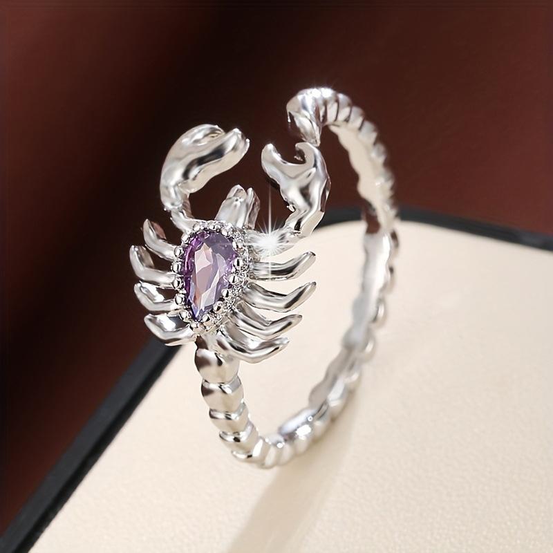 Sterling Silver Retro Scorpion Rings Women Creative Desert Animal Rainbow Mystic Crystal Punk Ring Girl Hip Hop Gift