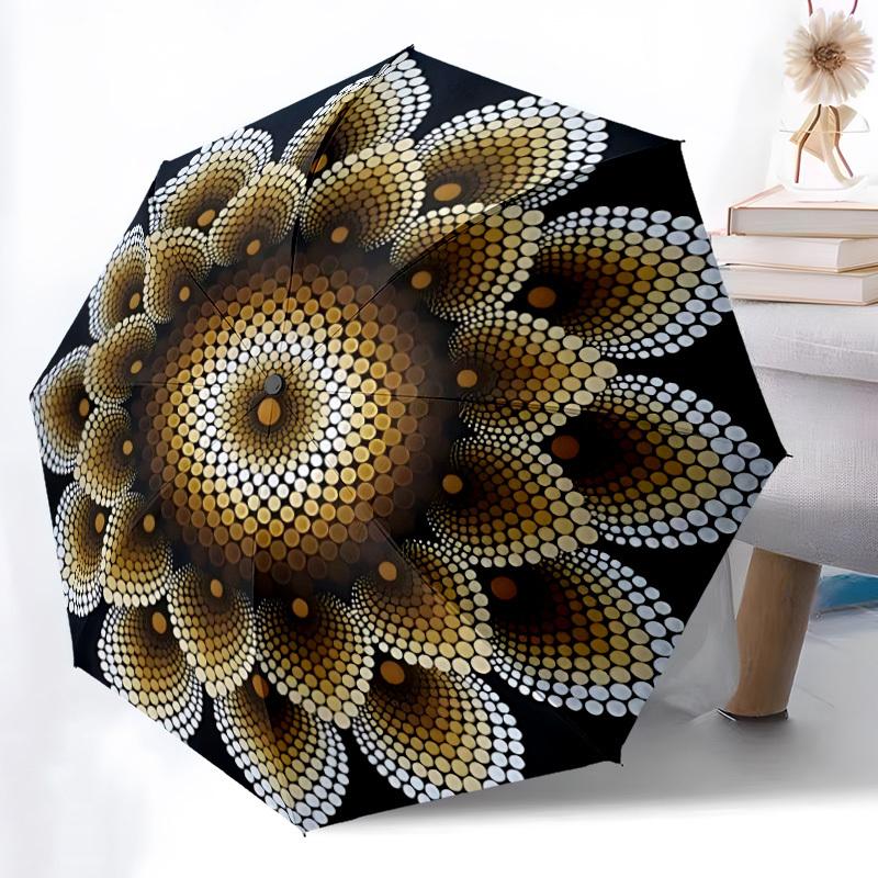 1pc Circular Mosaic Pattern Folding Umbrella, Durable, Suitable for Outdoor Activities or Rain, Suitable for Commuting Yy251027068