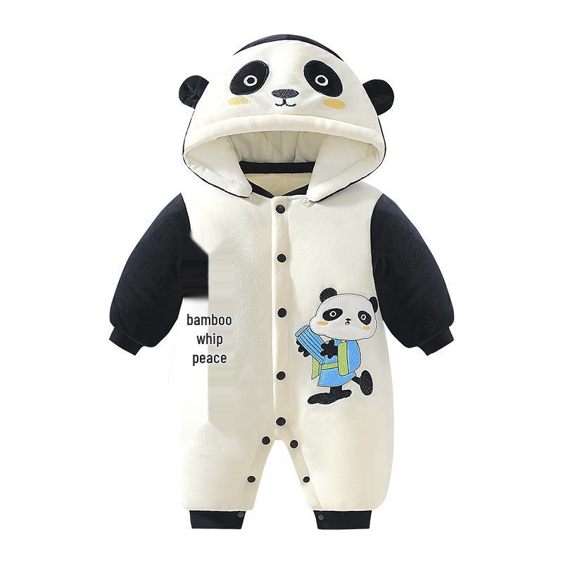 Nieuwgeboren Panda Capuchon Voetjes Jumpsuit: Warm Fleece, Katoenen Vulling, 3-24 Maanden