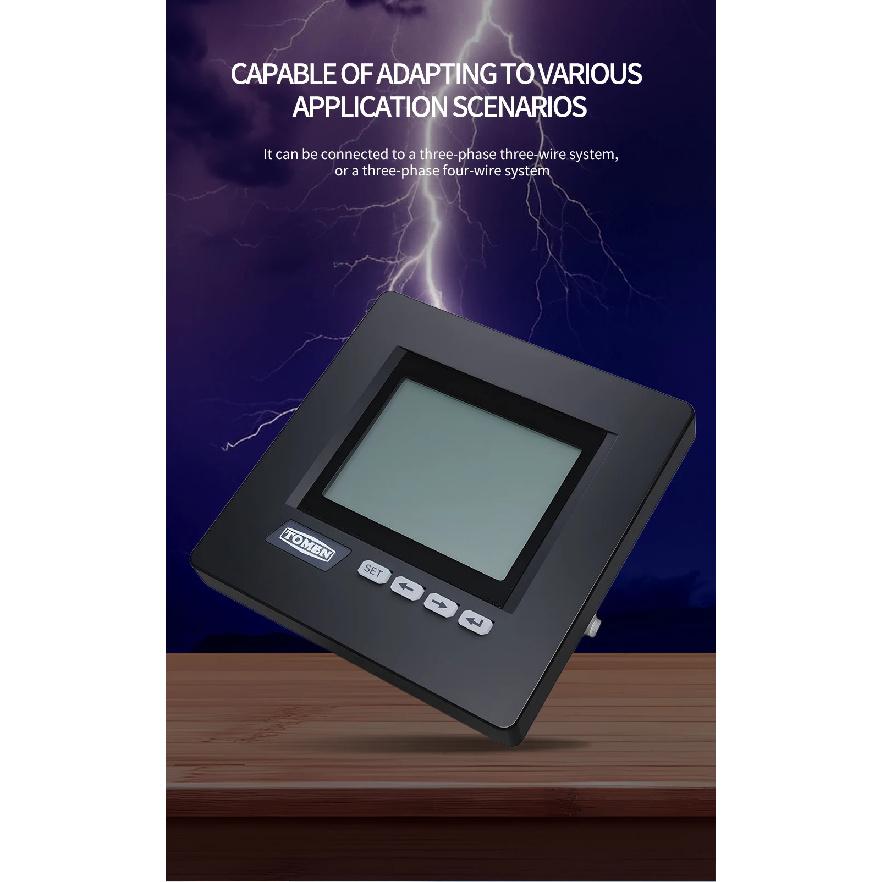 TOMZN 3 Phase 4 Wire System Multi-functional Meter Phase Voltage Line Voltage Current Active/Reactive Power PF RS485 Password