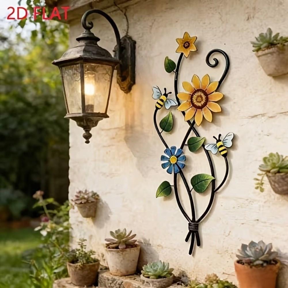 2D Wall Decoration Plate Sweet Flower Garden Decoration Retro Bee Flower Wall Decoration  Home