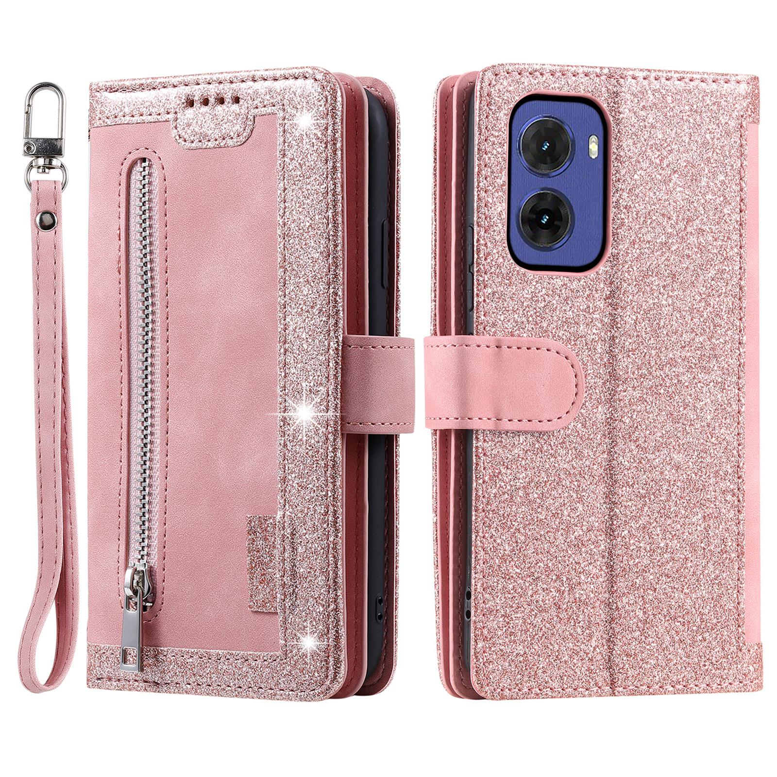 

For Motorola Moto G05 4G Case PU Leather Phone Cover with Zipper Wallet 9 Card Slots Rose Gold
