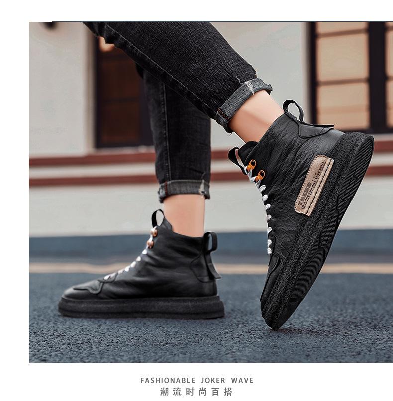 Fashion Men's Soft Leather Boots High-top Casual Shoes Comfortable Sneakers Combat Boots Breathable Boots Men Cowboy Boots Mens