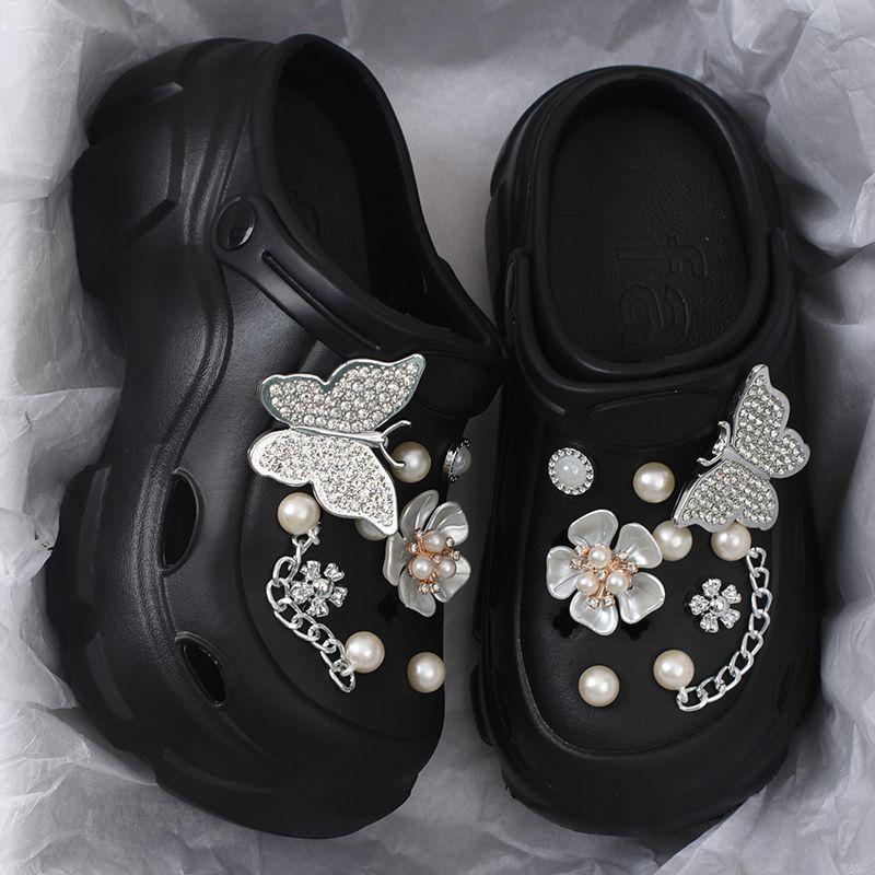 Women's EVA Platform Sandals: Summer Outdoor Beach Shoes with Thick, Height-Boosting Soles, Pearl Rhinestones, and Non-Slip Design.