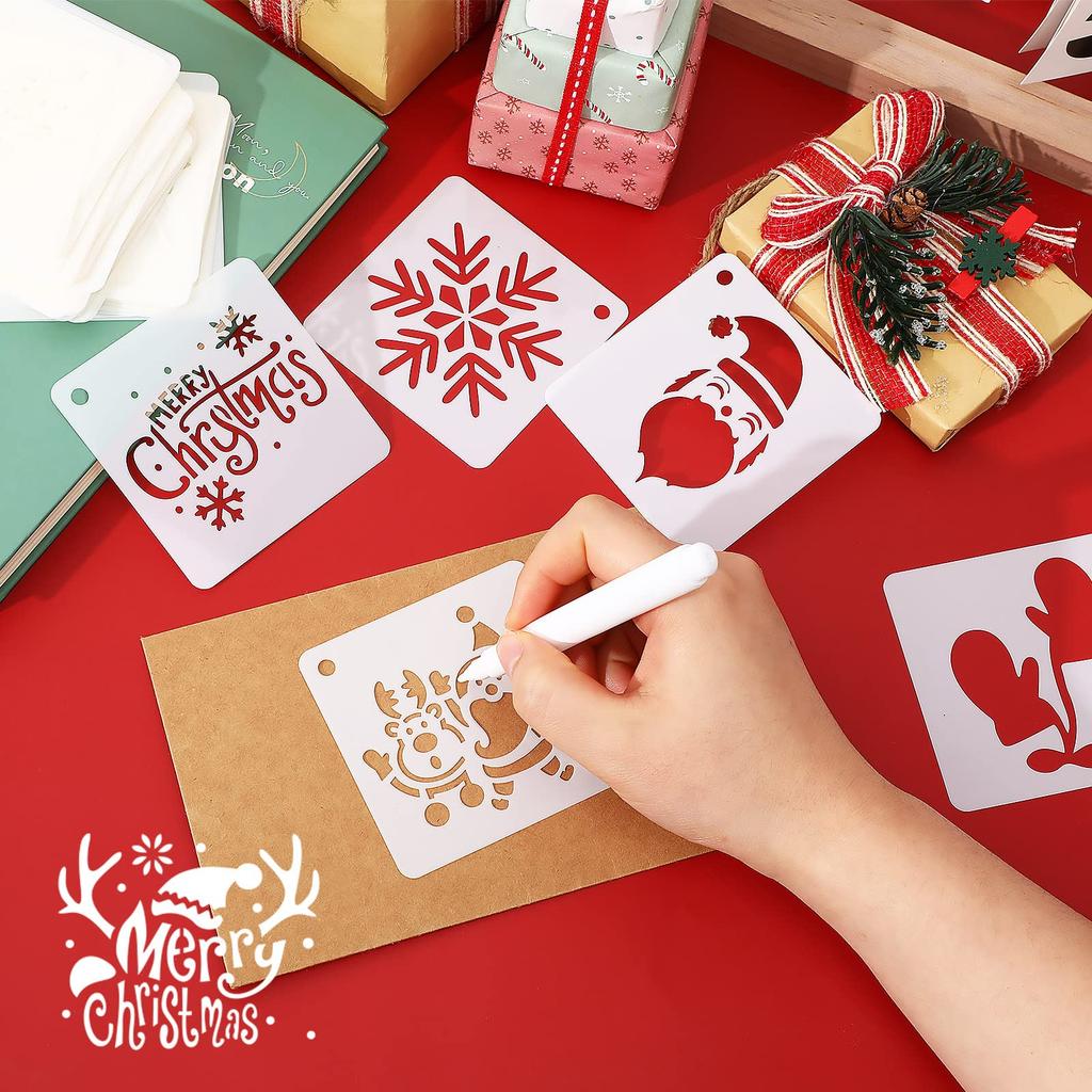 Christmas Wooden Hollow Painting Template Christmas Element Pattern Round Pendant Hollow Painting Template