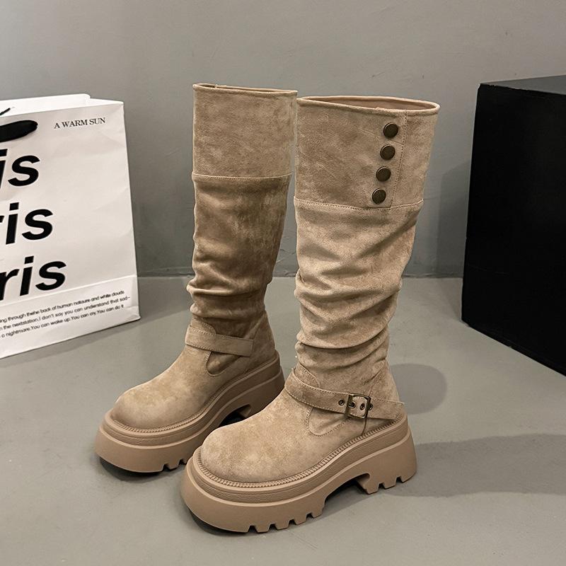 The Inner Height Is Increased by 10cm, Black Stacked Thick-soled Boots, Women's 2025 New Small Men Wear Tall Knight Boots.