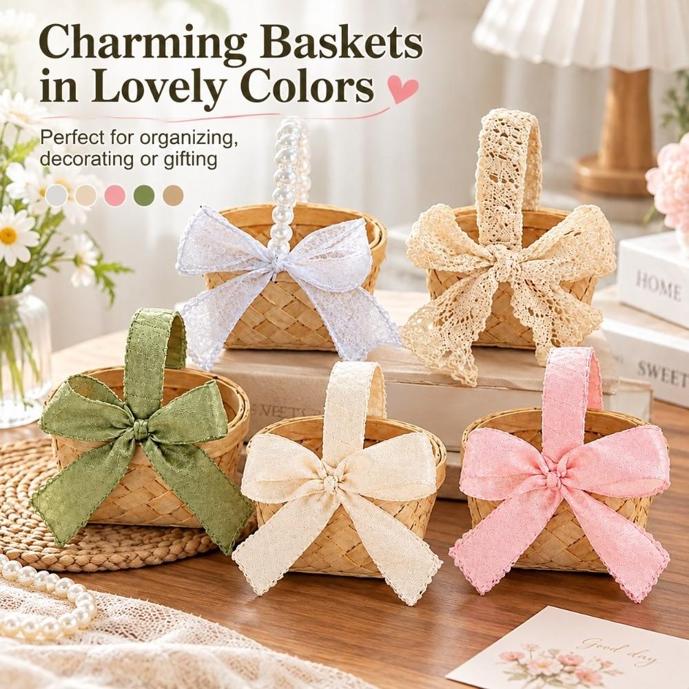 Mini Wedding Candy Storage Basket Colorful Ribbon Bow Flower Basket For Home Wedding Decor
